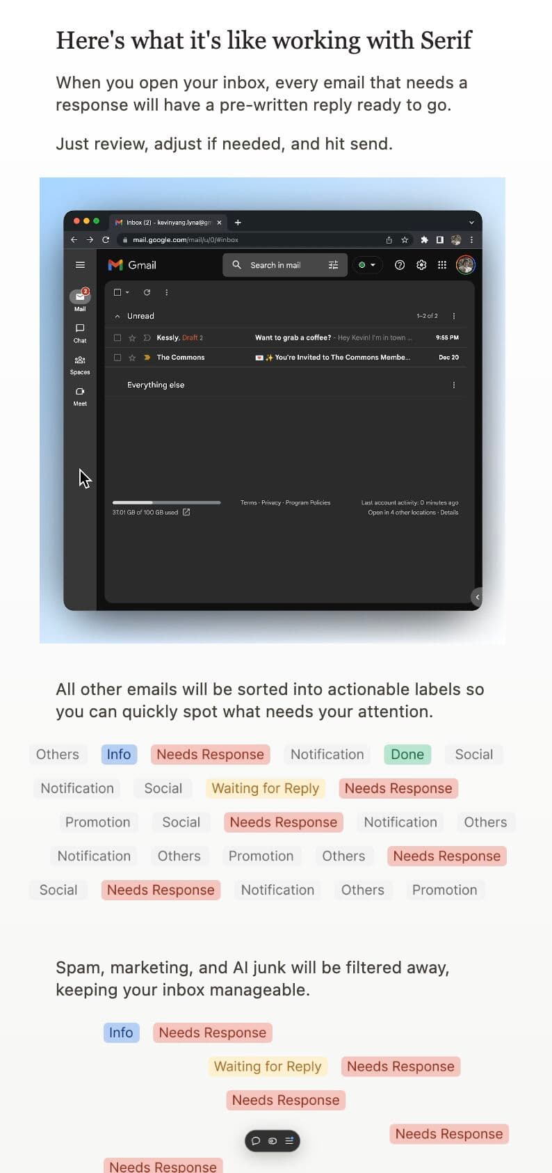 Serif Email Inbox Management Interface Overview