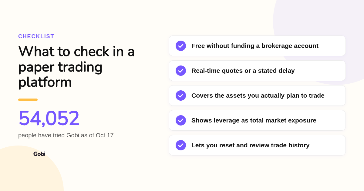 Checklist of criteria for choosing the best paper trading platforms 2026 with Gobi user stat