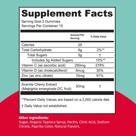 Supplement Facts for TEJA Sleep & Immunity Gummies