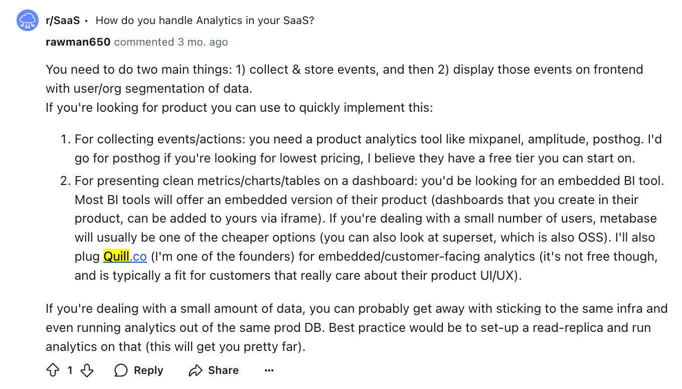 Community Advice on Implementing Analytics in SaaS Applications
