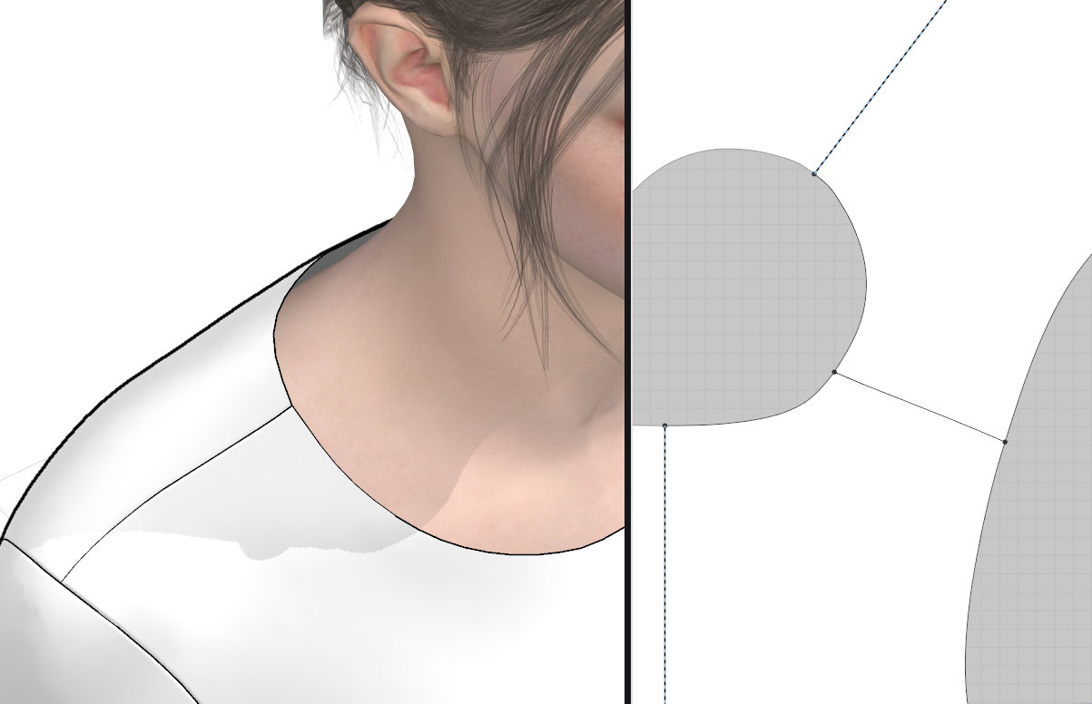 Garment Shoulder Area Showing Draped Fabric and Digital Pattern Design